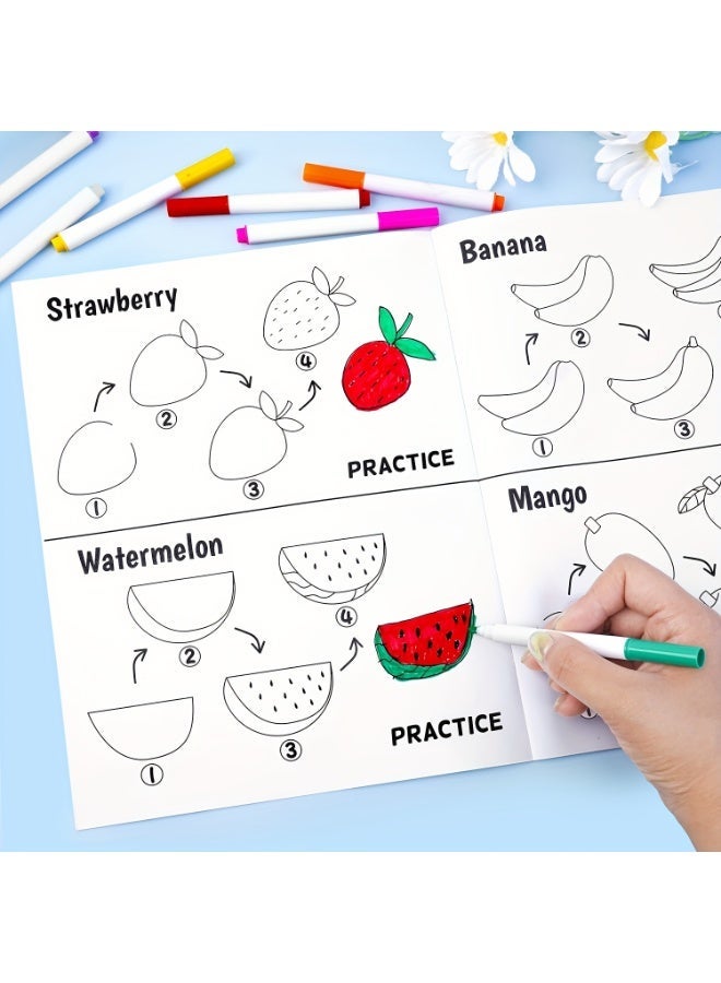 كابسترو كتاب كابسترو لتعليم الرسم خطوة بخطوة للأطفال - تمارين رسم موجهة لتنمية المهارات الفنية المبكرة والتعلم الإبداعي والنشاطات بعيدًا عن الشاشات - موضوع الفواكه والخضروات - Image 3